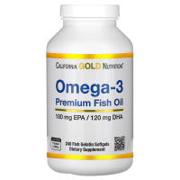 Купить California Gold Nutrition Omega 3, омега 3, рыбий жир премиального качества, 240 капсул из рыбьего желатина