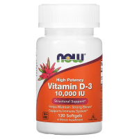 Купить NOW Foods, Высокоэффективный Витамин Д3 Vitamin D3, 10 000 МЕ, 120 мягких таблеток