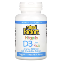 Купить Natural Factors, витамин D3, клубничный вкус, 10 мкг (400 МЕ), 100 жевательных таблеток