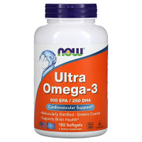 Купить NOW Foods, Ultra Omega-3, 500 EPA / 250 DHA, 180 мягких капсул с кишечнорастворимой оболочкой