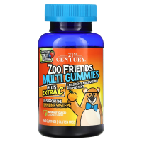 Купить 21st Century, Zoo Friends, мультивитаминные жевательные мармеладки, плюс дополнительный витамин C, фрукты с отличным вкусом, 60 жевательных таблеток