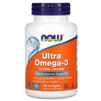Купить NOW Foods Ultra Omega-3, ультраомега-3, 500 ЭПК /250 ДГК, 90 капсул, покрытых кишечнорастворимой оболочкой