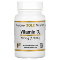 Купить California Gold Nutrition (2000 IU) Vitamin D3, витамин D3, 50 мкг, 90 рыбно-желатиновых капсул
