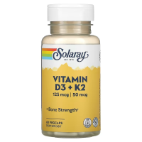Купить Solaray Vitamin D3 K2, витамины D3 и K2, без сои, 60 растительных капсул