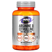 Купить NOW Sports Arginine & Citrulline, аргинин и цитруллин, 120 вегетарианских капсул