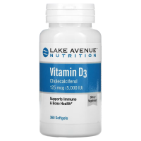 Купить Витамин D3, Lake Avenue Nutrition, 125 мкг (5000 МЕ), 360 капсул, | Vitamin D3