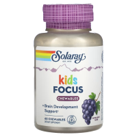 Купить Solaray, Kids, жевательные таблетки для поддержки концентрации, натуральный виноград, 60 жевательных таблеток
