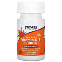 Sotib oling NOW Oziq-ovqatlar, D3 vitamini, 10 000 IU (250 mkg), 240 Vitamin D3 kapsulalari