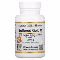Купить California Gold Nutrition, Gold C, GOLD Standard, буферизованный витамин C, аскорбат натрия, 750 мг, 60 растительных капсул