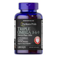 Купить Triple Omega 3-6-9 Fish & Flax Oils, Puritans Pride, 120 softgels, Омега 3-6-9