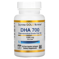Купить California Gold Nutrition, DHA 700, рыбий жир фармацевтической степени чистоты, 1000 мг, 30 рыбно-желатиновых капсул
