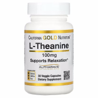 Купить California Gold Nutrition L-Theanine, L-теанин, поддержка расслабления, успокоение, 100 мг, 30 растительных капсул