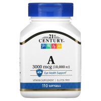 Купить 21st Century, Vitamin A, 3000 мкг (10 000 МЕ), Витамин A 110 мягких таблеток