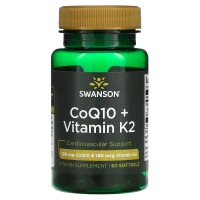 Купить Swanson, CoQ10+Vitamin K2, 60softgels, Коэнзим Q10 + витамин K2, 60 мягких таблеток