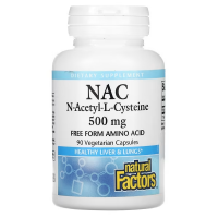 Купить Natural Factors N-Acetyl-L-Cysteine, NAC N-ацетил-L цистеин, 500 мг, 90 вегетарианских капсул