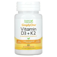 Купить Super Nutrition, витамины Д3 и К2, Vitamin D3 K 2  60 растительных капсул