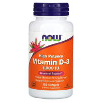 Купить Now Foods Vitamin D-3 1,000 IU, витамин D3, высокоактивный, 1,000 МЕ, 180 мягких таблеток