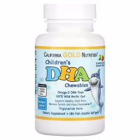 Купить DHA California Gold Nutrition, ДГК для детей в форме жевательных таблеток (из дикой арктической трески), со вкусом клубники и лимона, 180 мягких таблеток из рыбьего желатина