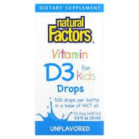 Купить Natural Factors, витамин D3 в каплях для детей, без ароматизаторов, 10 мкг (400 МЕ), 15 мл (0,5 жидк. унции) | Vitamin D3 for kids