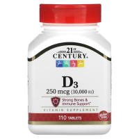 Купить 21st Century, Vitamin D3, 250 mcg (10 000 IU), Витамин D3 110 таблеток