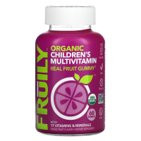 Купить Fruily Organic Childrens Multivitamin, Органический детский мультивитаминный комплекс с 17 витаминами и минералами, фруктовый сбор, 60 жевательных таблеток