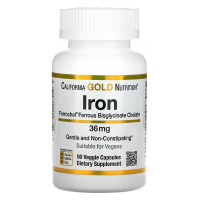Купить California Gold Nutrition, Ferrochel, железо Iron (бисглицинат), 36 мг, 90 растительных капсул