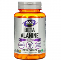 Купить NOW Foods Beta Alanine, Sports, бета-аланин, выносливость, 750 мг, 120 растительных капсул