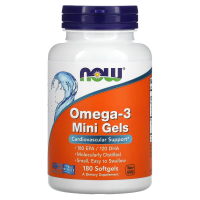 Купить NOW Foods Omega 3 mini gels, жирные кислоты омег 3 в мини-капсулах, 180 ЭПК / 120 ДГК, 180 капсул