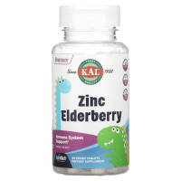 Купить KAL, Dinosaurs, Zinc Elderberry, растворимые таблетки с цинком и бузиной, ягодное ассорти, 90 микротаблеток