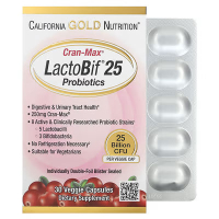 Купить California Gold Nutrition, Lactobif, Cran-Max, пробиотики, 25 млрд КОЕ, 30 растительных капсул