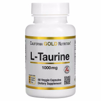 Купить California Gold Nutrition, L-таурин, TAURINE AjiPure, 1000 мг, 60 растительных капсул