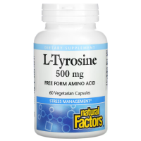 Купить Natural Factors L-Tyrosine, L-тирозин, 500 мг, 60 вегетарианских капсул, Помогает справляться со стрессом