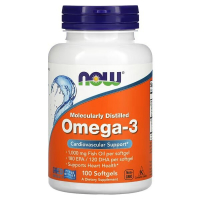 Купить NOW Foods Omega-3, Омега-3, 180 ЭПК / 120 ДГК, 100 мягких капсул