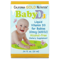 Купить Baby D3 California Gold Nutrition Vitamin D3, жидкий витамин D3 для детей, 10 мкг (400 МЕ), 10 мл (0,34 жидк. унции)