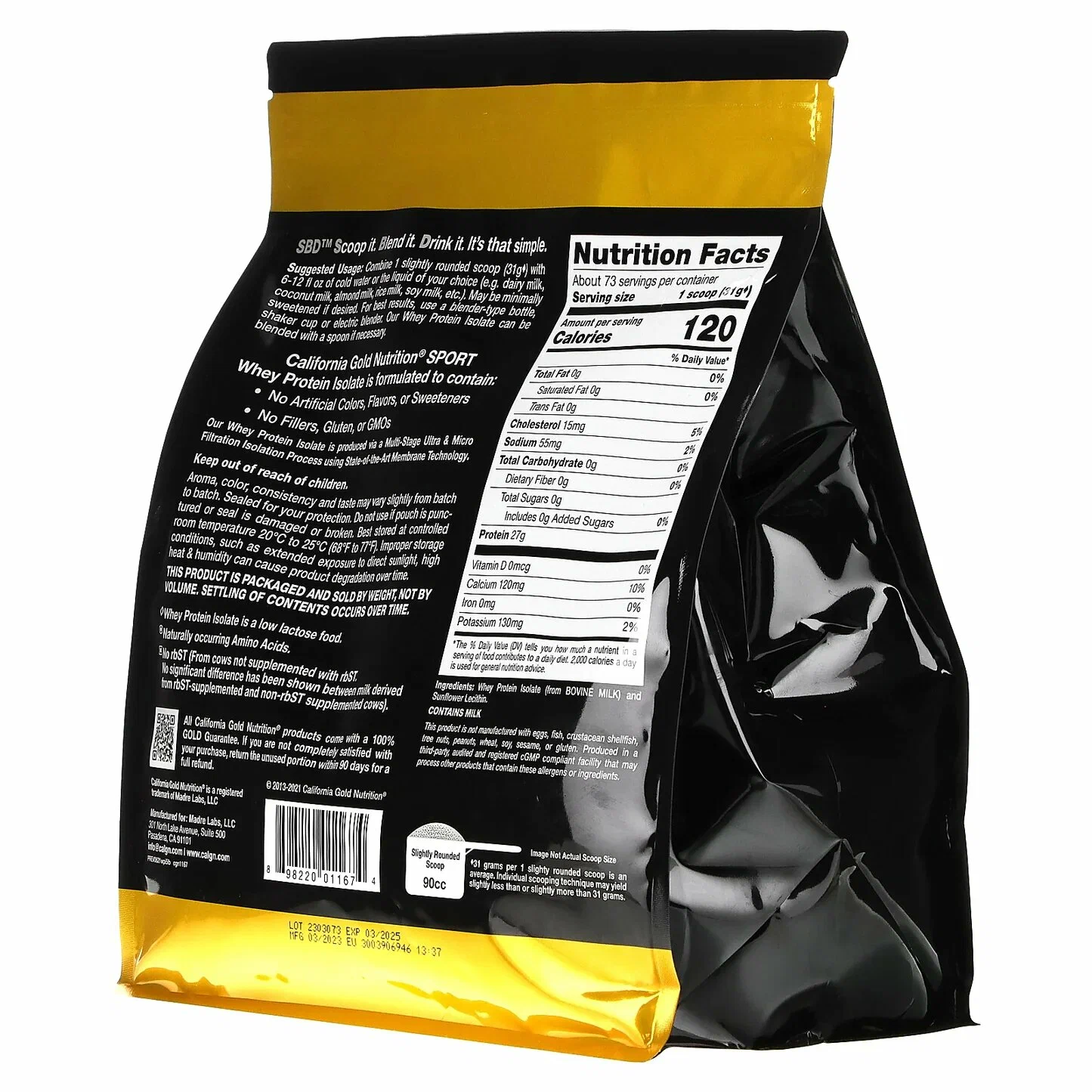 Изолят сывороточного протеина со вкусом Ванил, 907 г California Gold Nutrition, SPORT Isolate Protein